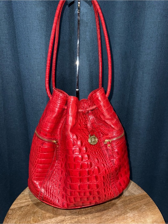 Brahmin Handbags - Brahmin Red Croc-Embossed Trina Drawstring Bucket Bag